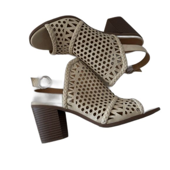 Massini Womens Sandals Peep Toe Block Heel Size 10 Open Weave New - Picture 1 of 8
